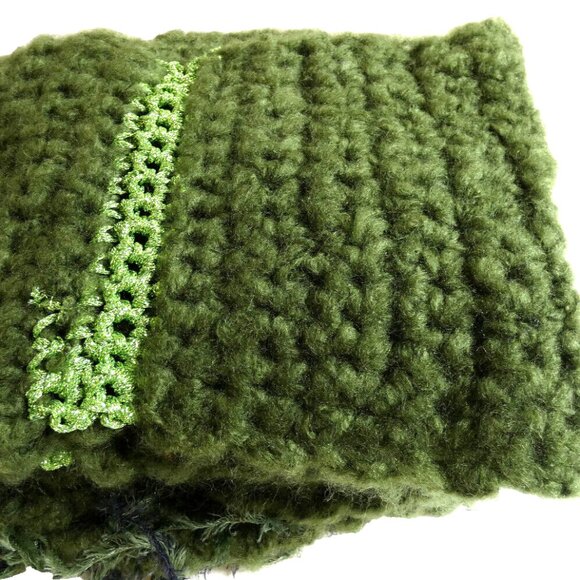 Green Scarf 110x8 Extra Long/Wide Fluffy Unique Handmade Crochet Knit Winter NWT - Picture 8 of 12